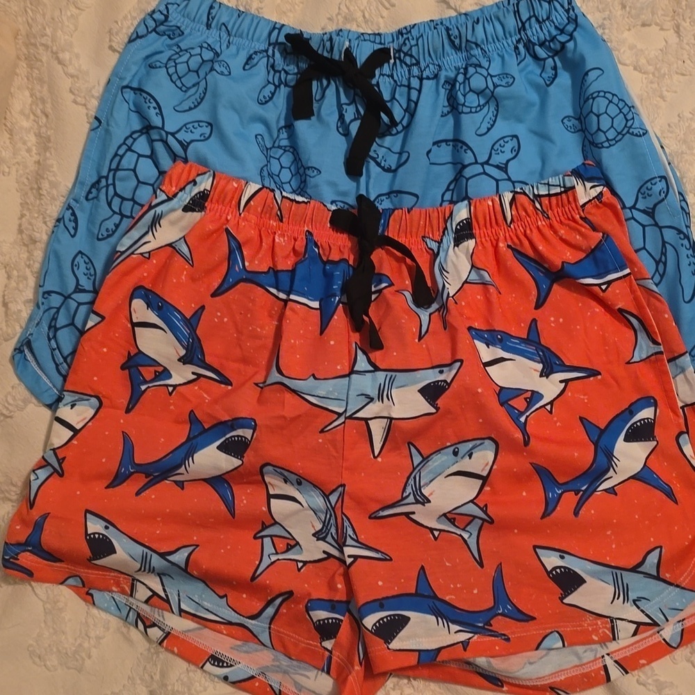 2 Pair of Shark and Turtle Print Sleep Shorts with deep Pockets  NWOT (#7)
